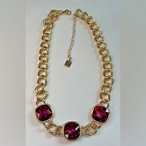 Laundry by Sheli Segal gold statement necklace magenta pink gems